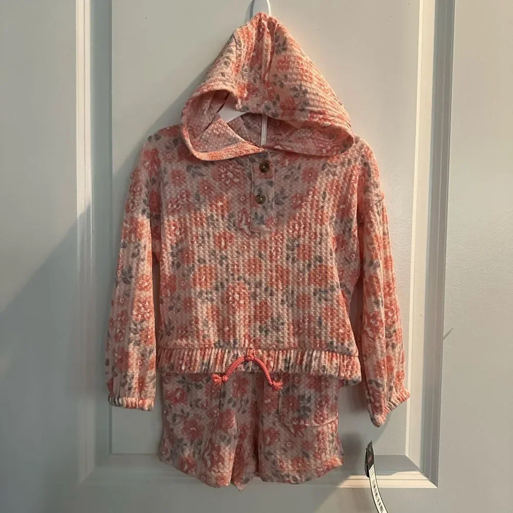 NWT Nicole Miller Sport Pink Floral Hoodie & Shorts for Toddler Girl Size 24M